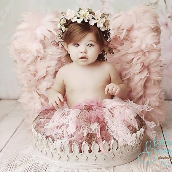 Real Feather Pink Angel Wings Lace Tutu Pearls Set Photo Prop Costume Dress Up - Picture 8 of 13
